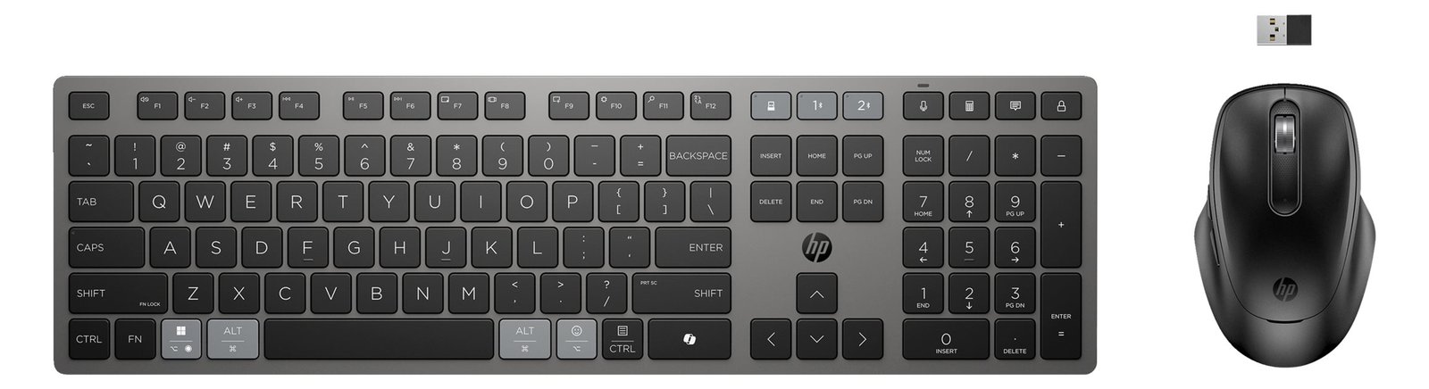 HP 725 - Tastatur-und-Maus-Set - multifunktional, wiederaufladbar, betrieben mit Superkondensator - TL: Nordisch, QWERTY