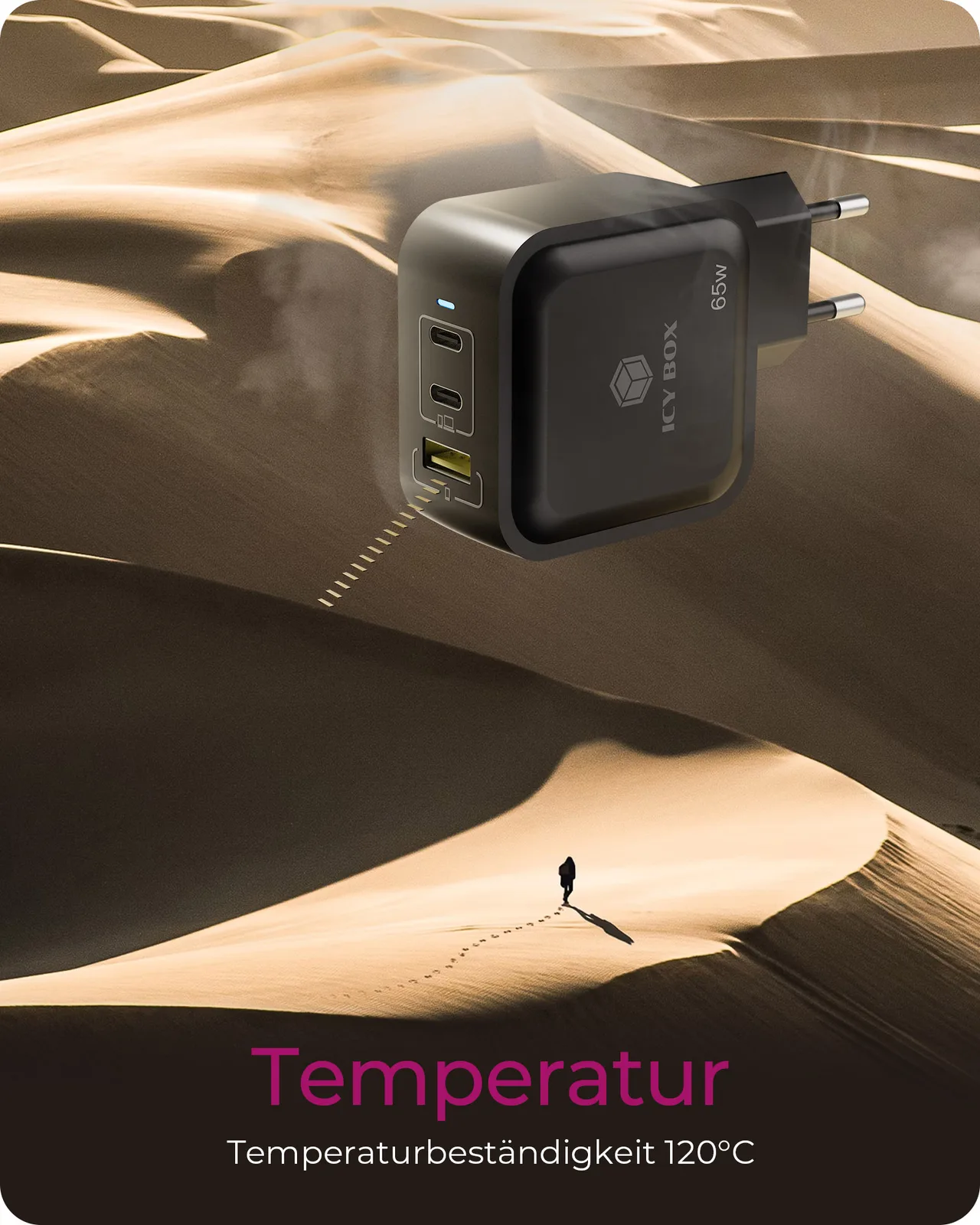 ICY BOX Ladegerät 3-Port 65W GaN mit PD 3.0, Ansicht 7
