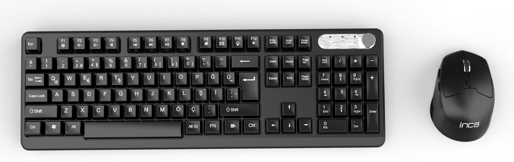 INCA IWS-549U - Volle Größe (100%) - RF kabellos + USB - Schwarz - Maus enthalten - TL: Türkisch, QWERTY