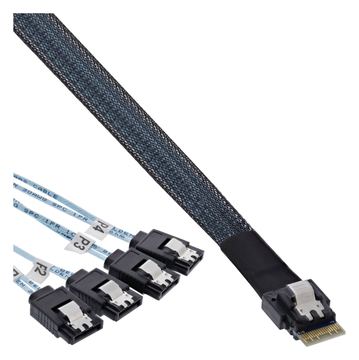 InLine Slim SAS Kabel - SFF-8654 4i zu 4x SATA 7-pin - 12Gb/s - 0,5m von LumaTech