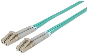 Intellinet Fibre Optic Patch Cable, OM3, LC/LC, 3m, Aqua, Duplex, Multimode, 50/125 Âµm, LSZH, Fiber, Lifetime Warranty