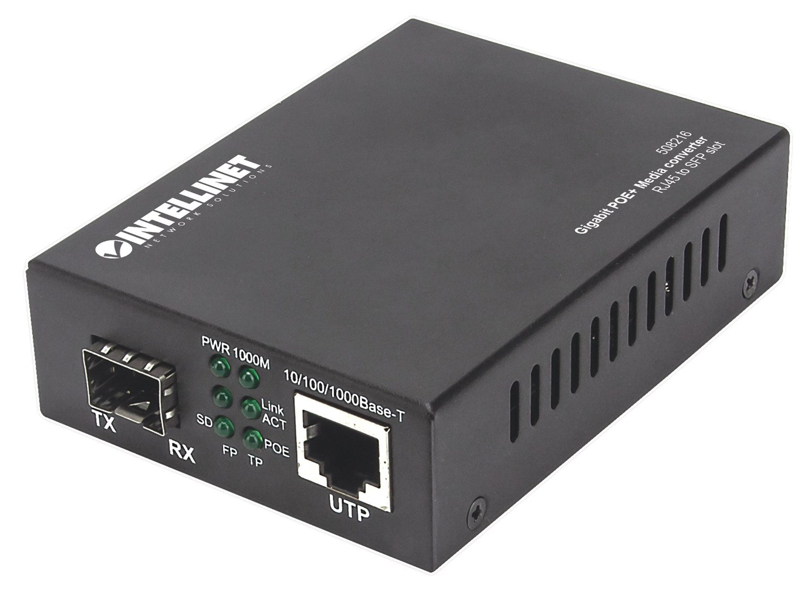 Intellinet Gigabit PoE+ Media Converter, 1 x 1000Base-T RJ45 Port to 1 x SFP Port, PoE+ Injector - Medienkonverter