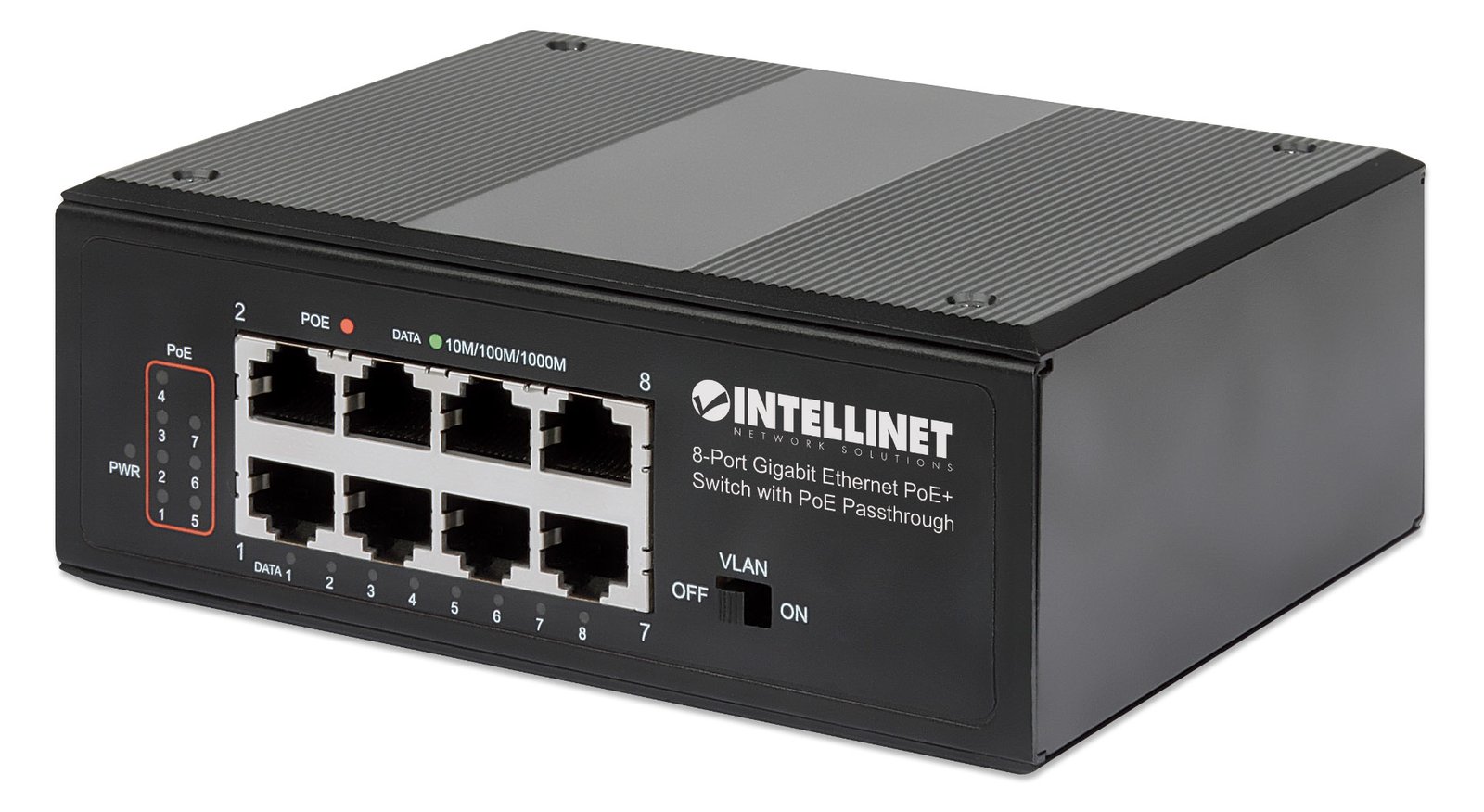 Intellinet PoE-Powered 8-Port Gigabit Ethernet PoE+ Industrial Switch with PoE Passthrough - Switch - unmanaged