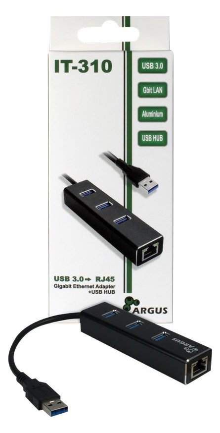 Inter-Tech Argus IT-310 - Hub - 3 x SuperSpeed USB 3.0 + 1 x 10/100/1000