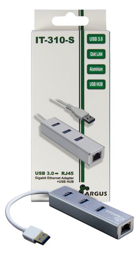 Inter-Tech Argus IT-310-S - Hub - 3 x SuperSpeed USB 3.0 + 1 x 10/100/1000