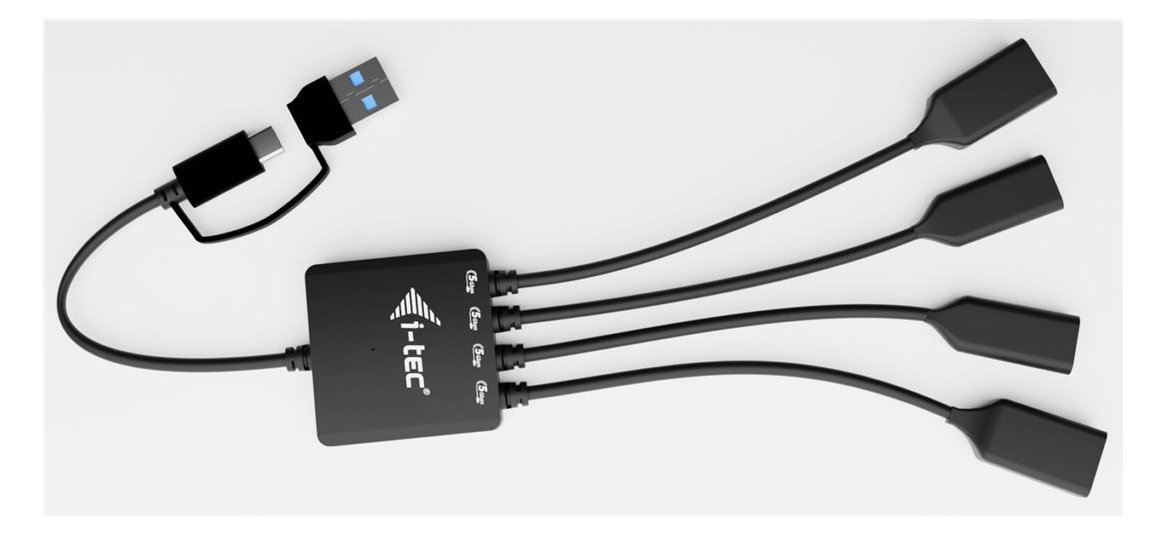 i-tec Hub - USB-C/USB-A Kabel - 2 x USB-C 3.2 Gen 1 + 2 x USB 3.2 Gen 1