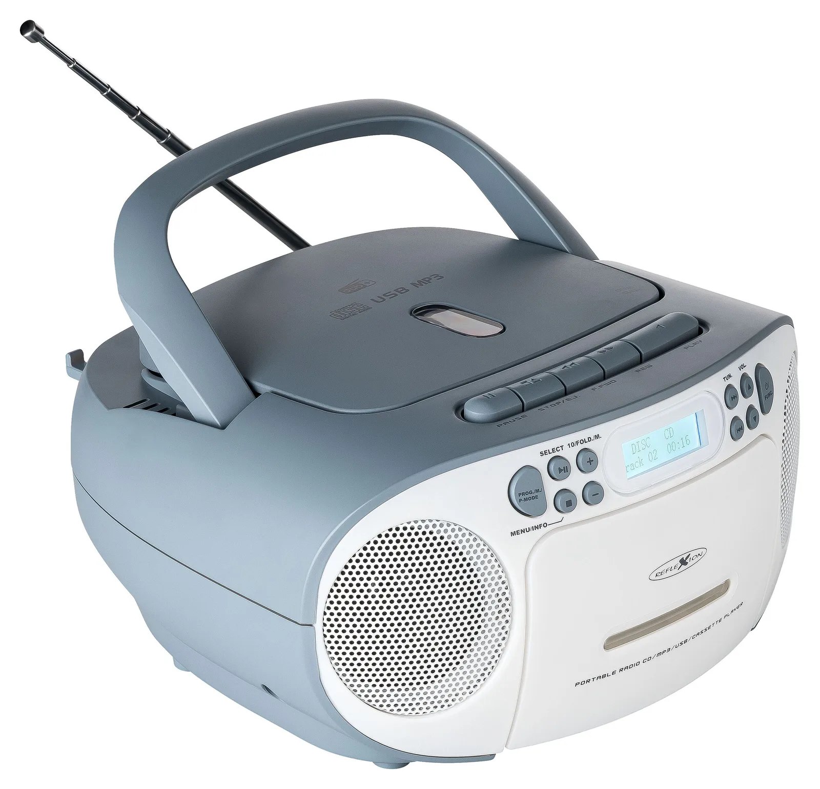 Reflexion CD-Radio DAB+ UKW DAB AUX CD Kassette USB Weiss Blau - Tragbarer Radiorecorder, Ansicht 2