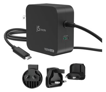 j5create JUP25102V - Netzteil - GaN - 102 Watt - PD 3.0, Smart IC - 2 Ausgabeanschlussstellen (24 pin USB-C) von LumaTech