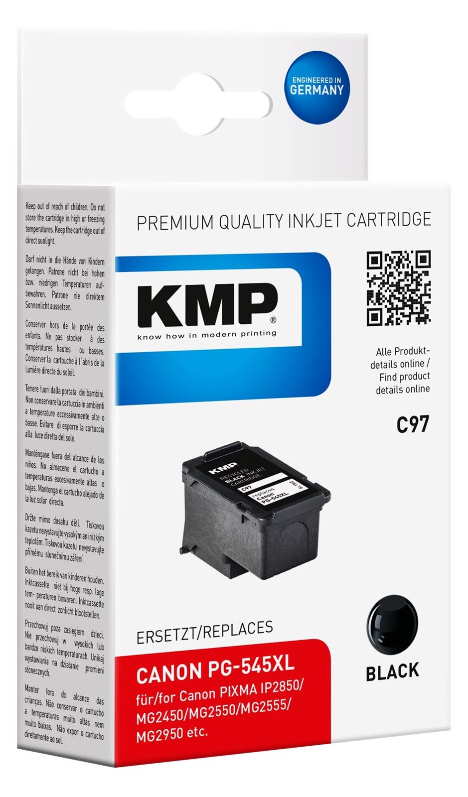KMP C97 - 15 ml - Hohe Ergiebigkeit - Schwarz - kompatibel - Tintenpatrone (Alternative: Canon PG-545XL, Canon 8286B001)