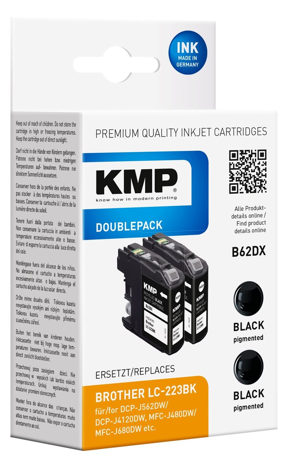 KMP DOUBLEPACK B62DX - 2er-Pack - 11.8 ml - Schwarz - kompatibel - Tintenpatrone (Alternative zu: Brother LC-223BK)