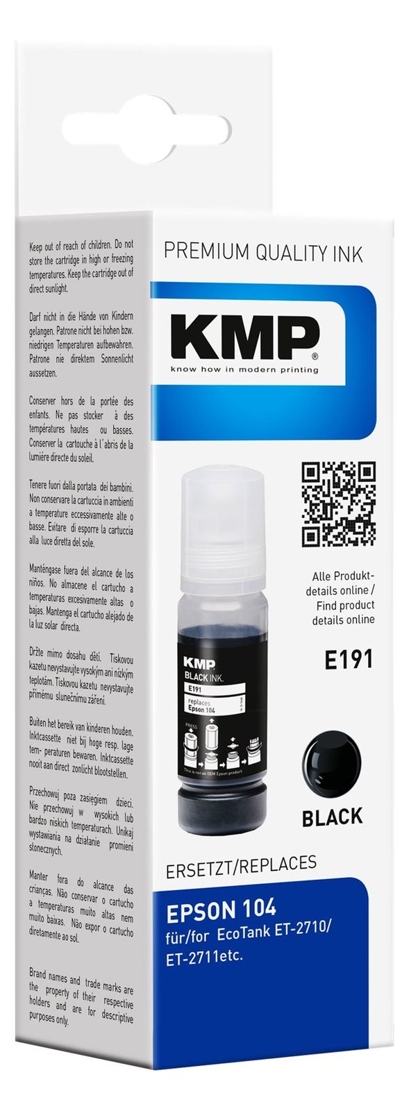 KMP E191 - 70 ml - Schwarz - kompatibel - Tintenbehälter (Alternative zu: Epson 104)