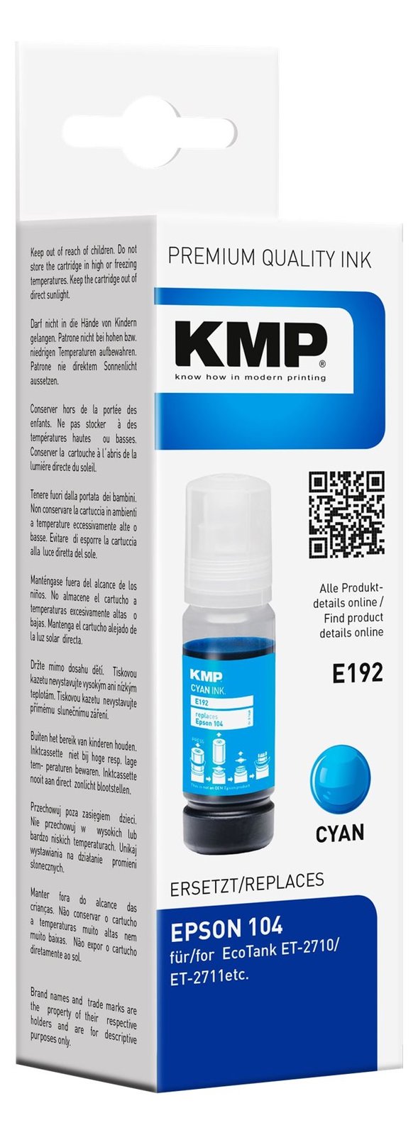 KMP E192 - 70 ml - Cyan - kompatibel - Nachfülltinte (Alternative zu: Epson 104)