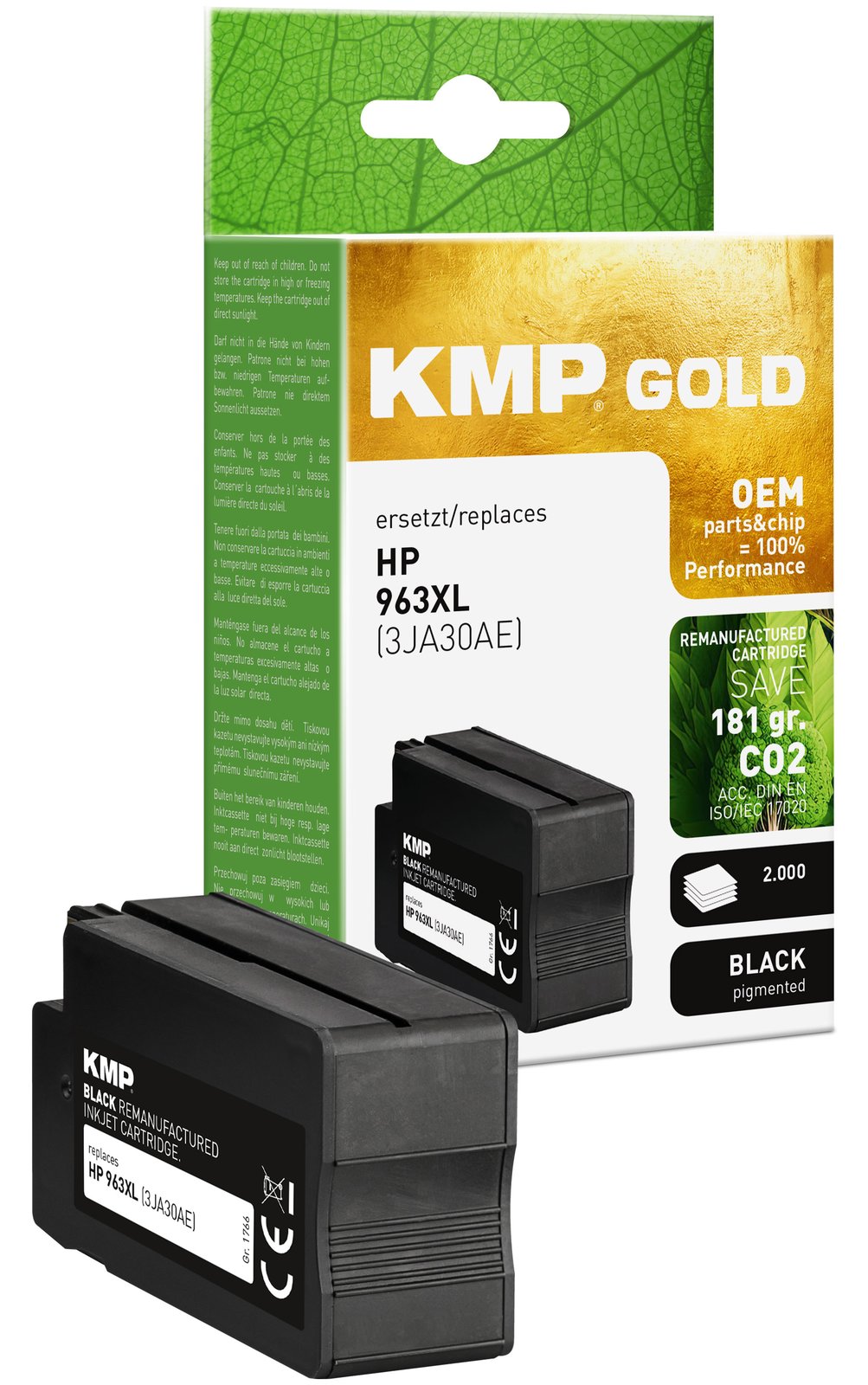 KMP Gold Patrone HP 963XL 3JA30AE black 2300 S. remanufactured - Wiederaufbereitet - Kompatibel