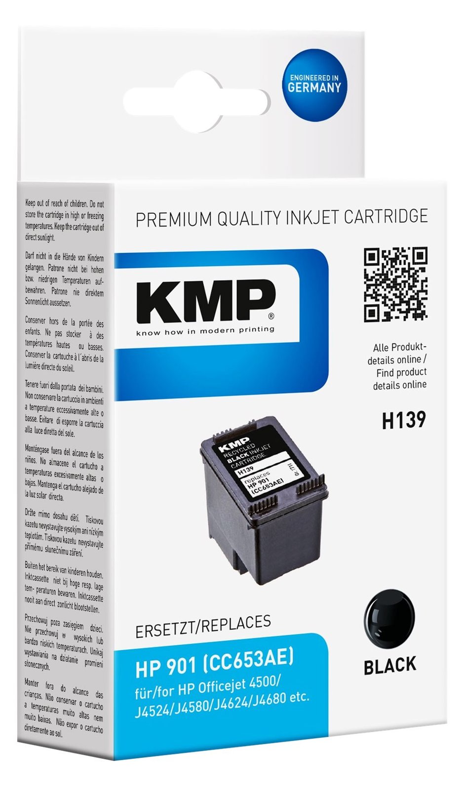 KMP H139 - 4 ml - Schwarz - kompatibel - Tintenpatrone (Alternative zu: HP 901, HP CC653AE)
