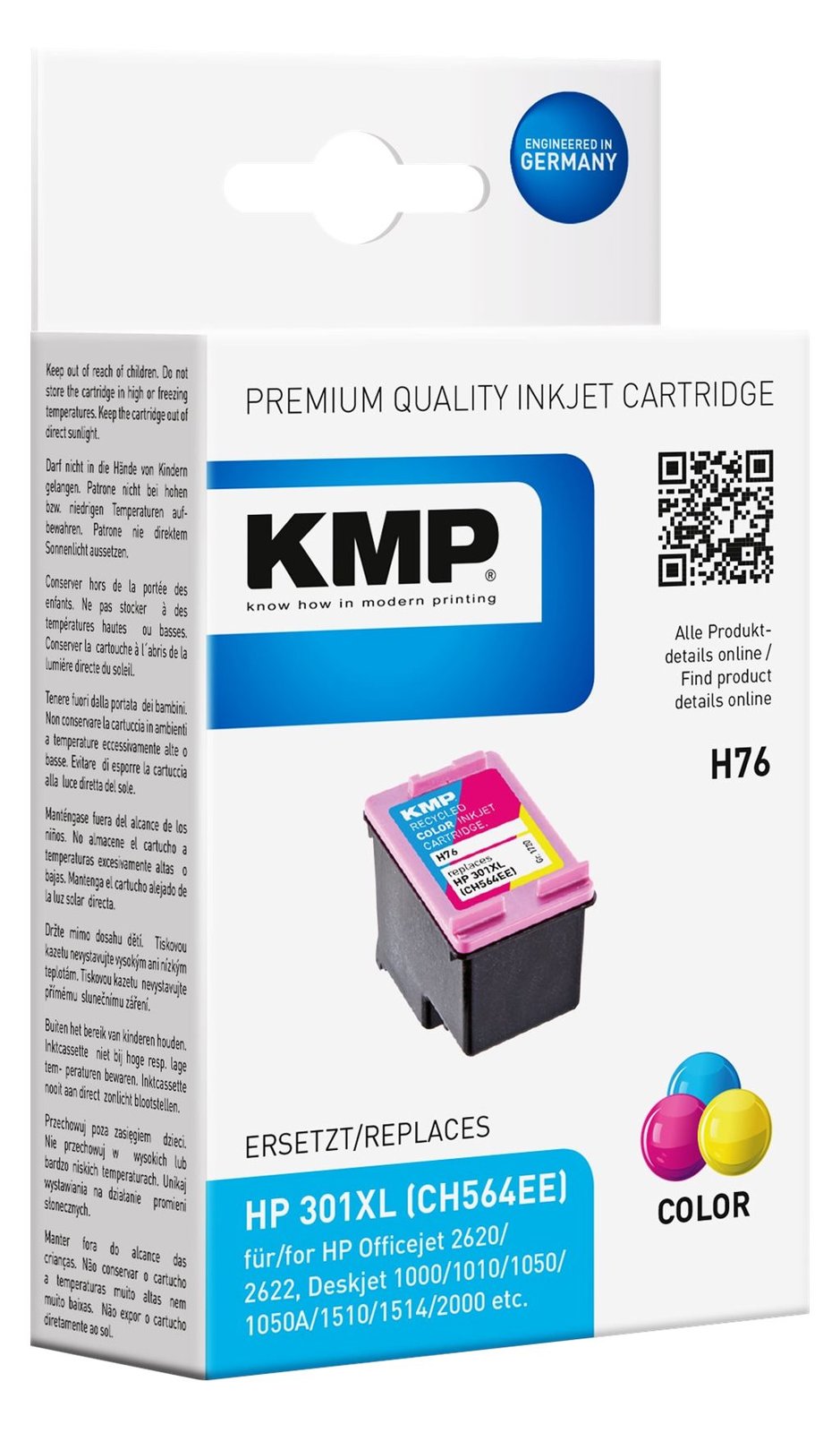 KMP H76 - 6 ml - Farbe (Cyan, Magenta, Gelb) - kompatibel - Tintenpatrone (Alternative zu: HP 301XL, HP CH564EE)