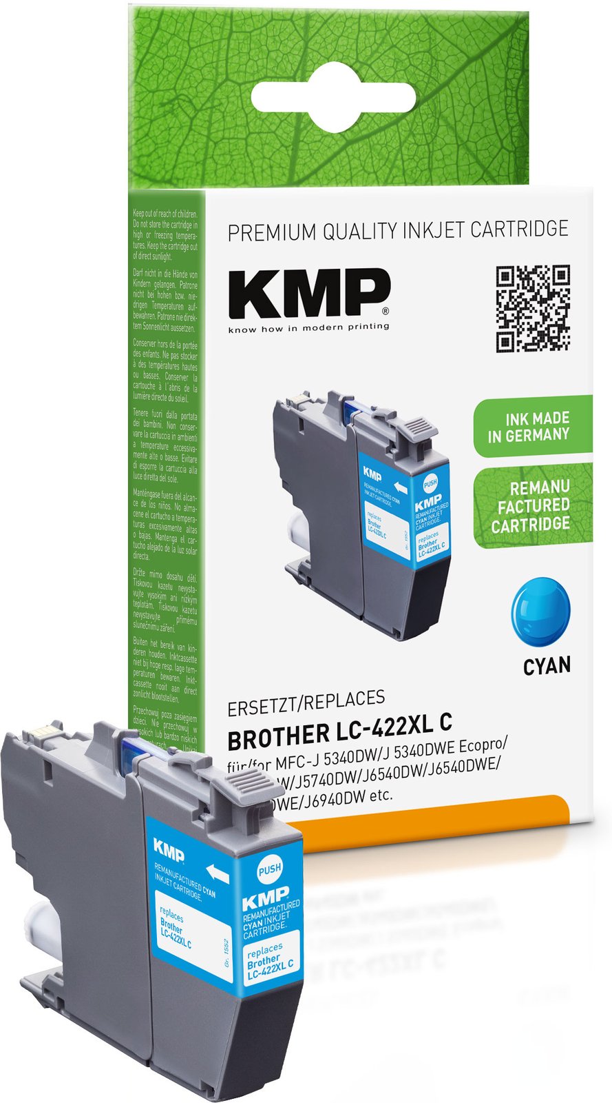 KMP Patrone Brother MFC-J5340DW LC422XLC cyan 1500S. 20ml - Wiederaufbereitet - Kompatibel