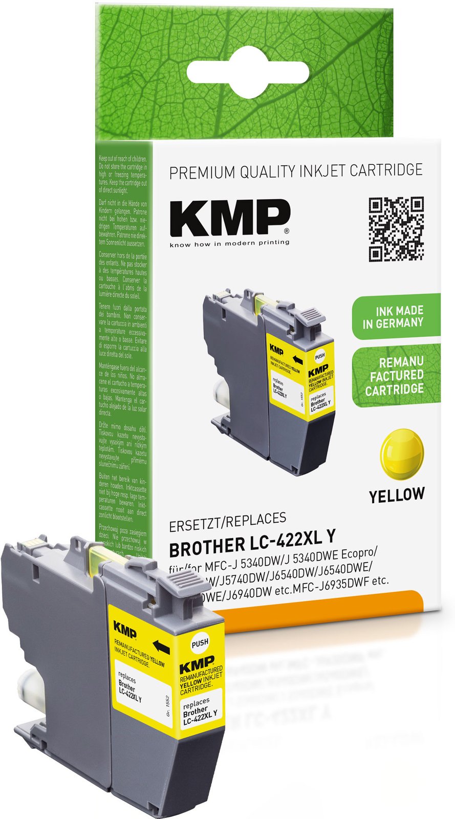 KMP Patrone Brother MFC-J5340DW LC422XLY yellow 1500S. 20ml - Wiederaufbereitet - Kompatibel