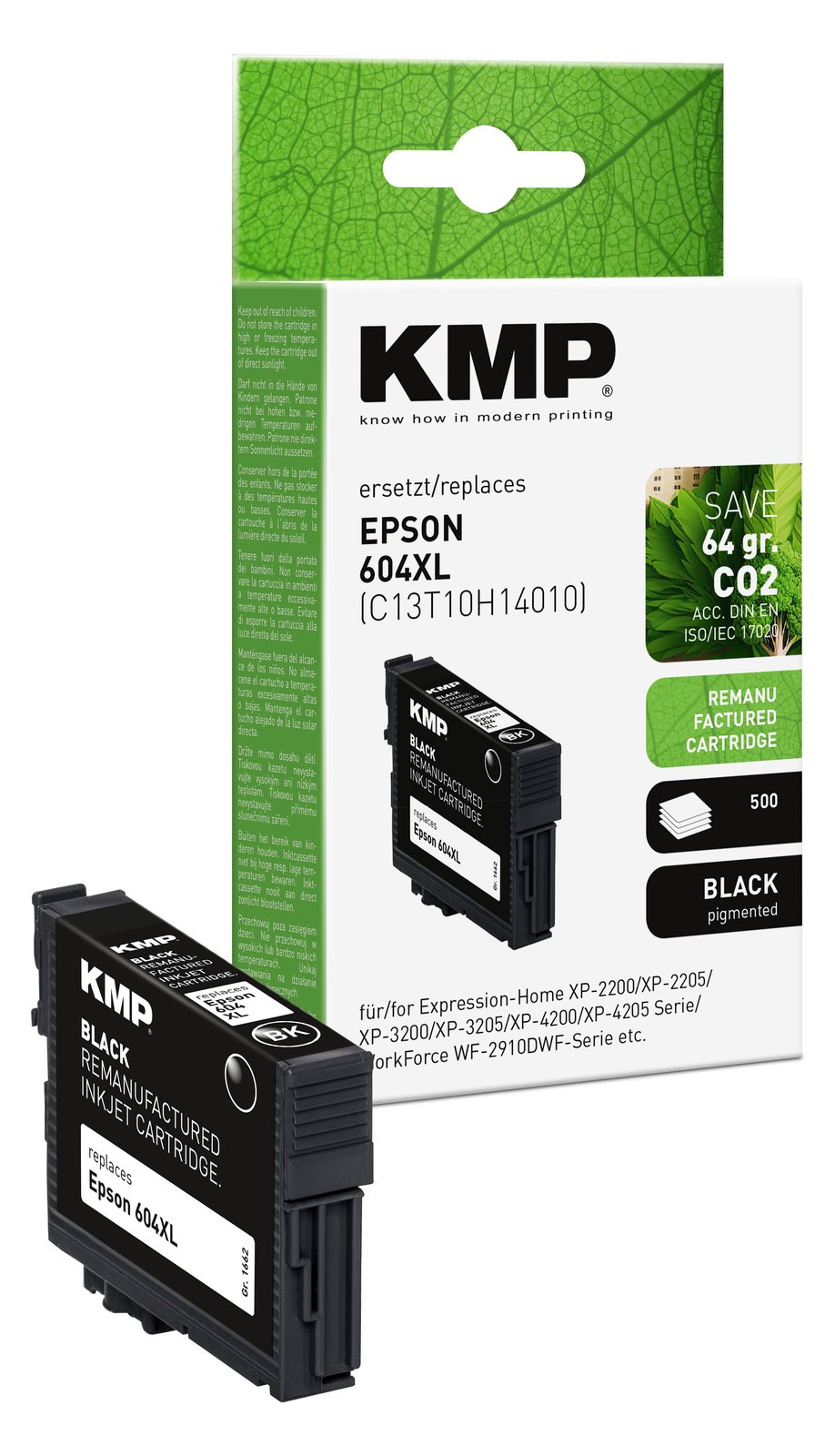 KMP Patrone Epson 604XL T10H1 black 500 S. remanufactured - Wiederaufbereitet - Kompatibel
