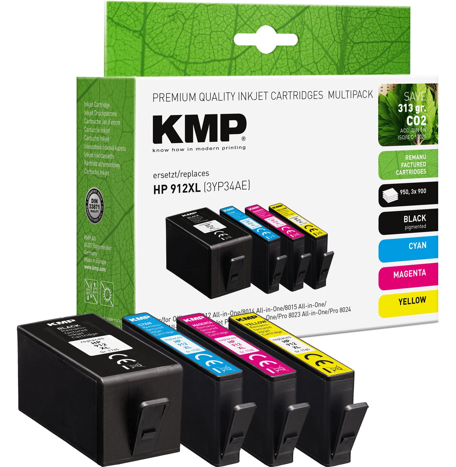 KMP Patrone HP HP912XL 3YP34AE BK/C/M/Y Multipack remanufactured - Wiederaufbereitet - Kompatibel