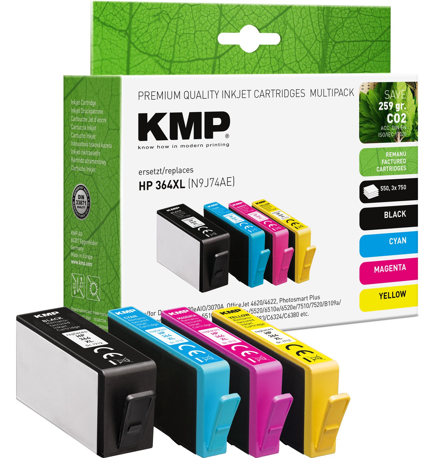 KMP Patrone HP Nr.364XL N9J74AE bk c m y remanufactured - Wiederaufbereitet - Wiederaufbereitet - Kompatibel