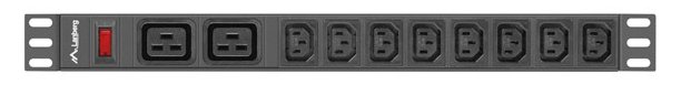 Lanberg PDU-02I1908I-0200-C20-BK - 1U - Einphasig - Aluminium - Schwarz - 10 AC-Ausgänge - C20-Koppler