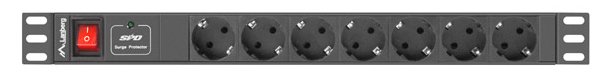Lanberg PDU-07F-0200-IEC-BK - 1U - Horizontal - Schwarz - 7 AC-Ausgänge - Typ F - C14-Koppler