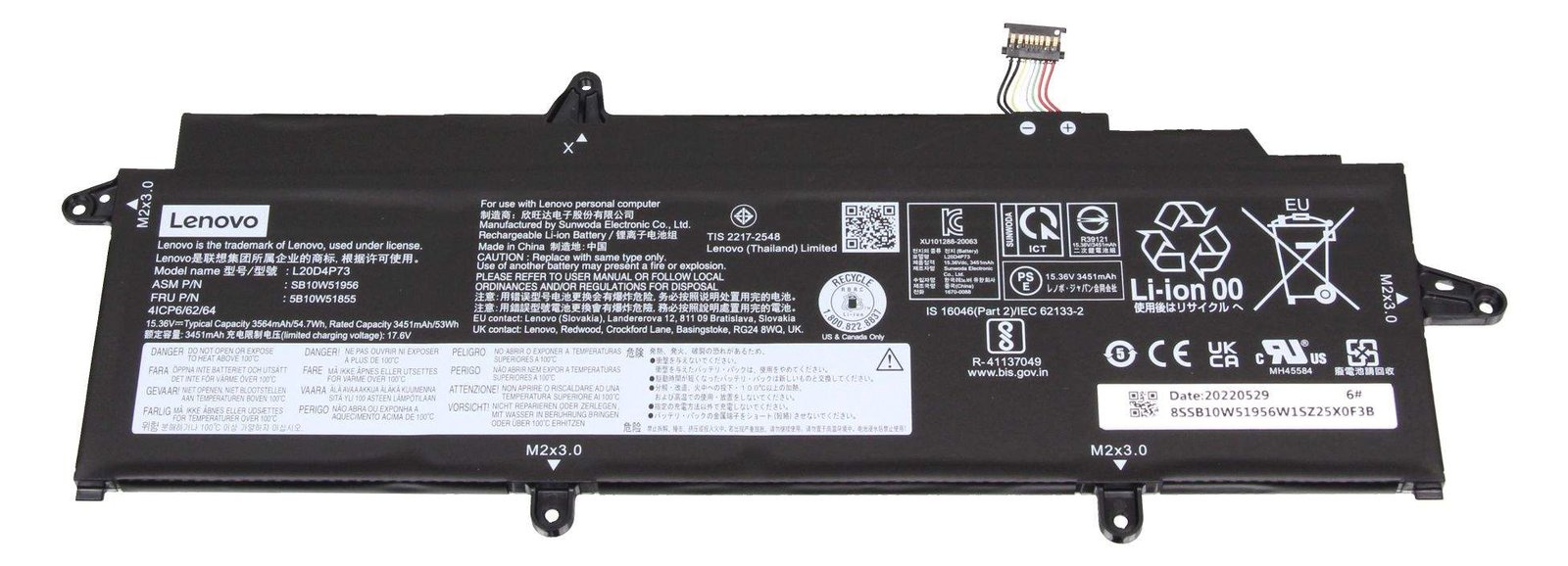 Lenovo Battery Internal 4 Cell 54.7Wh LiIon 5B10W51852 - Batterie - 3.560 mAh