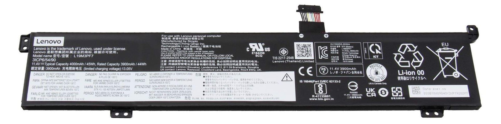 Lenovo Battery L19L3PF3 11.4V45Wh3cell 5B10W89841 - Batterie - 3.950 mAh