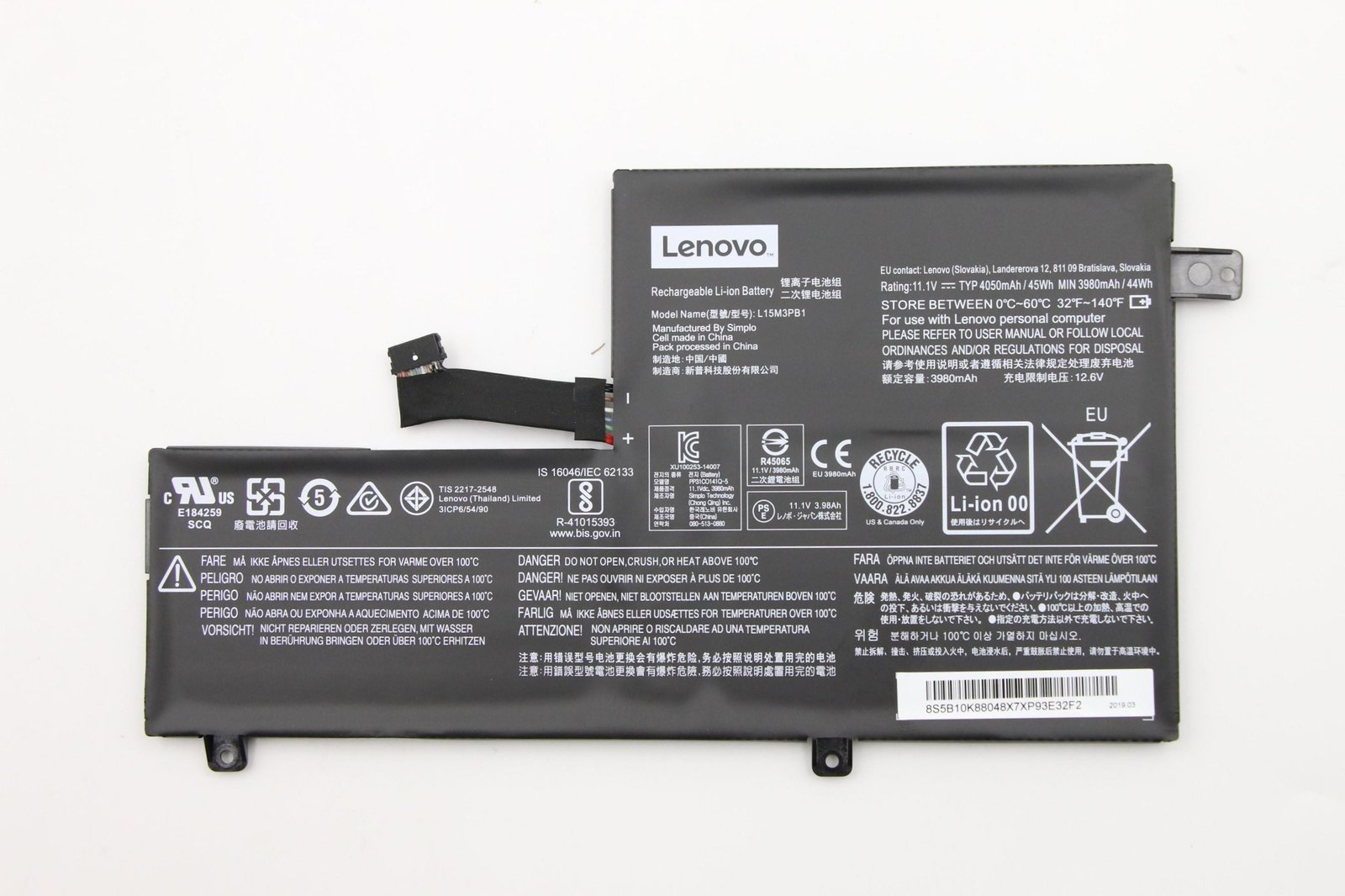 Lenovo L15M3PB1 - Laptop-Batterie Lithium-Ionen 3 Zellen 3980 mAh 45 Wh