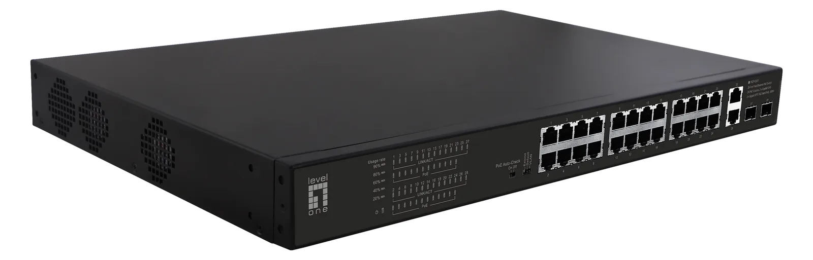 LevelOne FGP-2831 - Unmanaged - Fast Ethernet (10/100) - Power over Ethernet (PoE) - Rack-Einbau - 1U, Ansicht 2