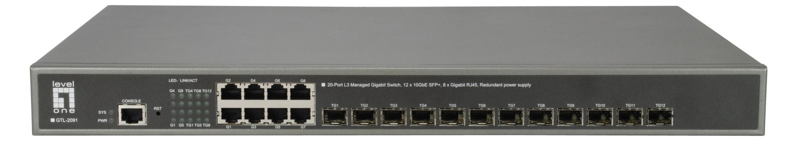 LevelOne GTL-2091 - Switch - L3 - managed - 12 x 10 Gigabit SFP+ + 8 x 10/100/1000
