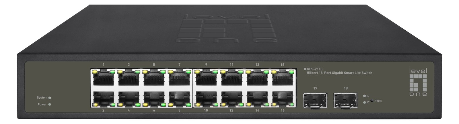 LevelOne Hilbert 18-Port Gigabit Smart Lite Switch - 16 x Gigabit RJ45 - 2 x Gigabit SFP - Managed - Gigabit Ethernet