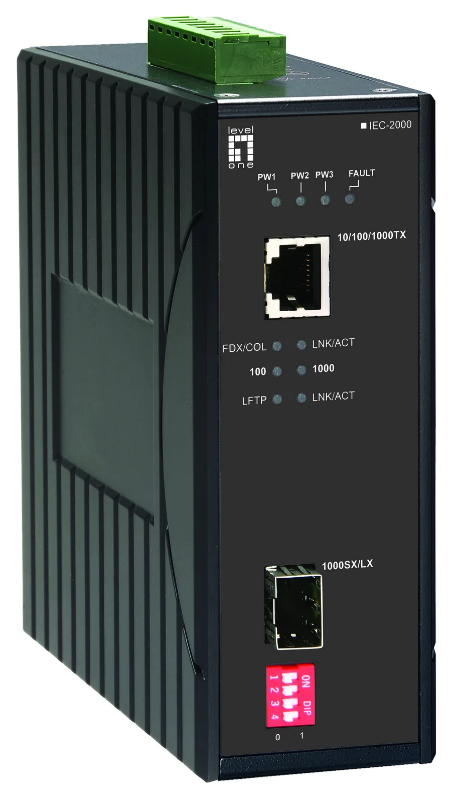LevelOne IEC-2000 - Medienkonverter - 1GbE - 10Base-T, 100Base-TX, 1000Base-T, 1000Base-LX, 1000Base-SX - RJ-45 / SFP, Ansicht 2