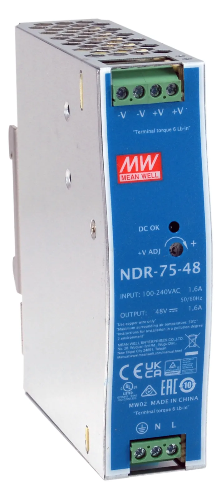 LevelOne ind. Netzteil POW-4822 48VDC 75W DIN-Schiene PoE, Ansicht 2
