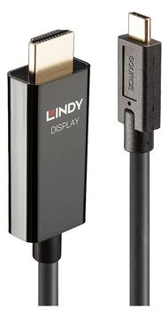 Lindy Adapterkabel - 24 pin USB-C männlich zu HDMI männlich - 5 m - abgeschirmt - Schwarz - rund, aktiver Chip von LumaTech