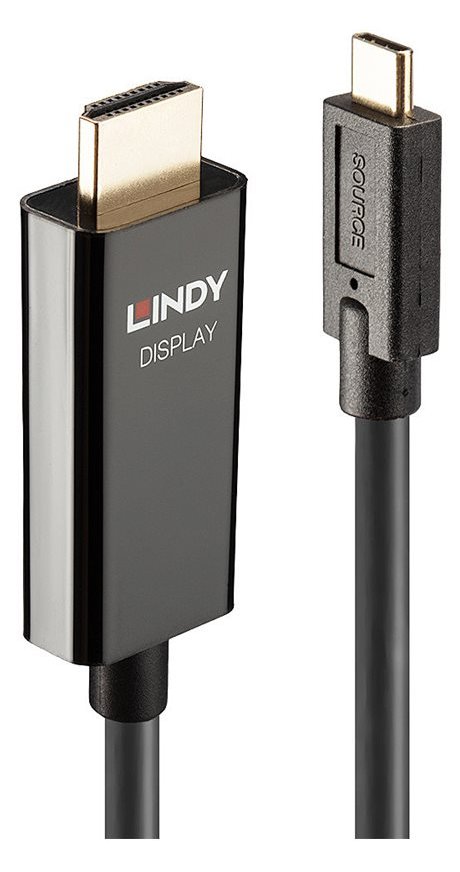Lindy Adapterkabel - 24 pin USB-C männlich zu HDMI männlich - 5 m - abgeschirmt - Schwarz - rund, aktiver Chip