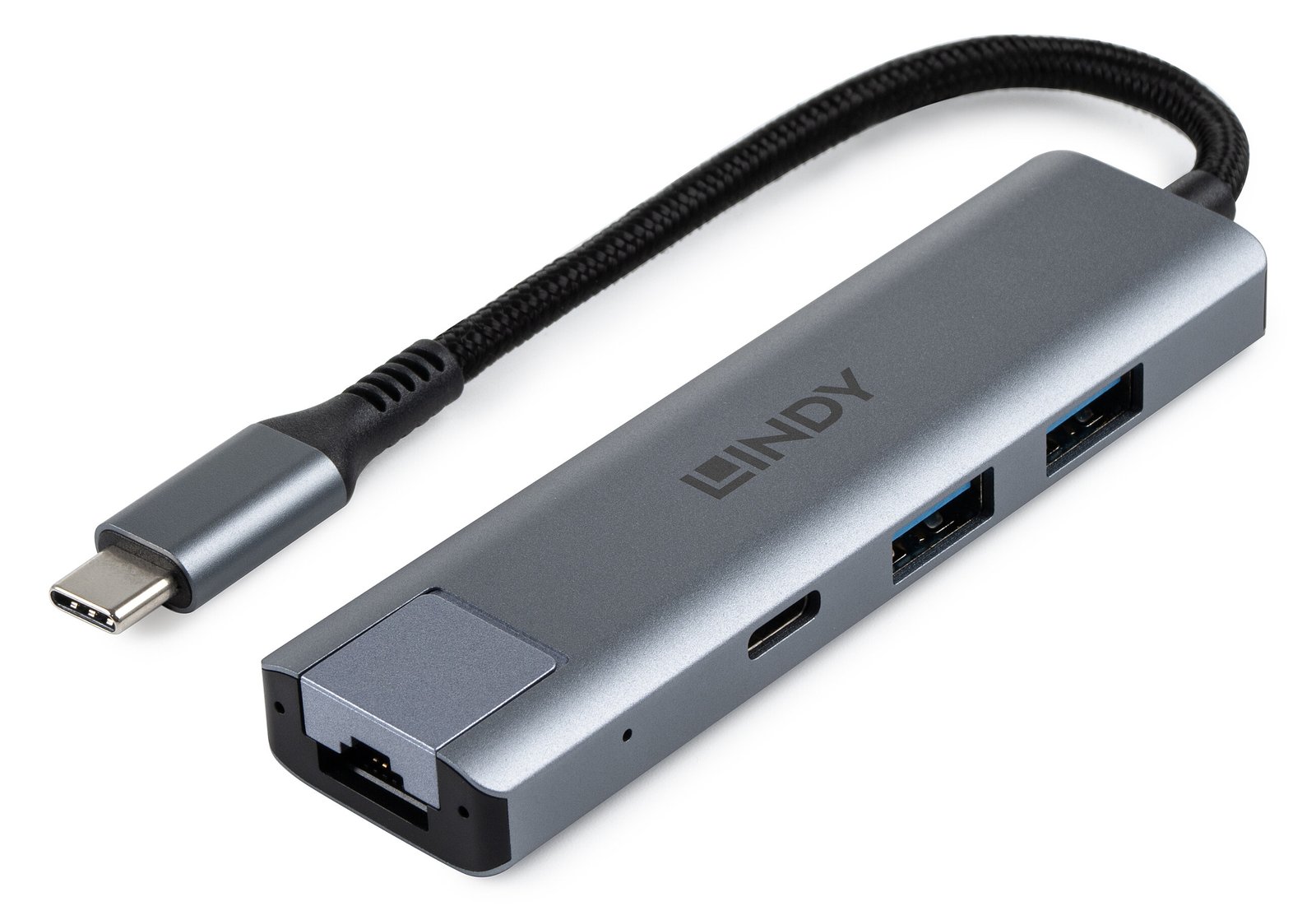 Lindy Hub - type-C and Gigabit Ethernet - 1 x RJ-45 + 1 x USB-C 3.2 Gen 2 + 2 x USB-A 3.2 Gen 2