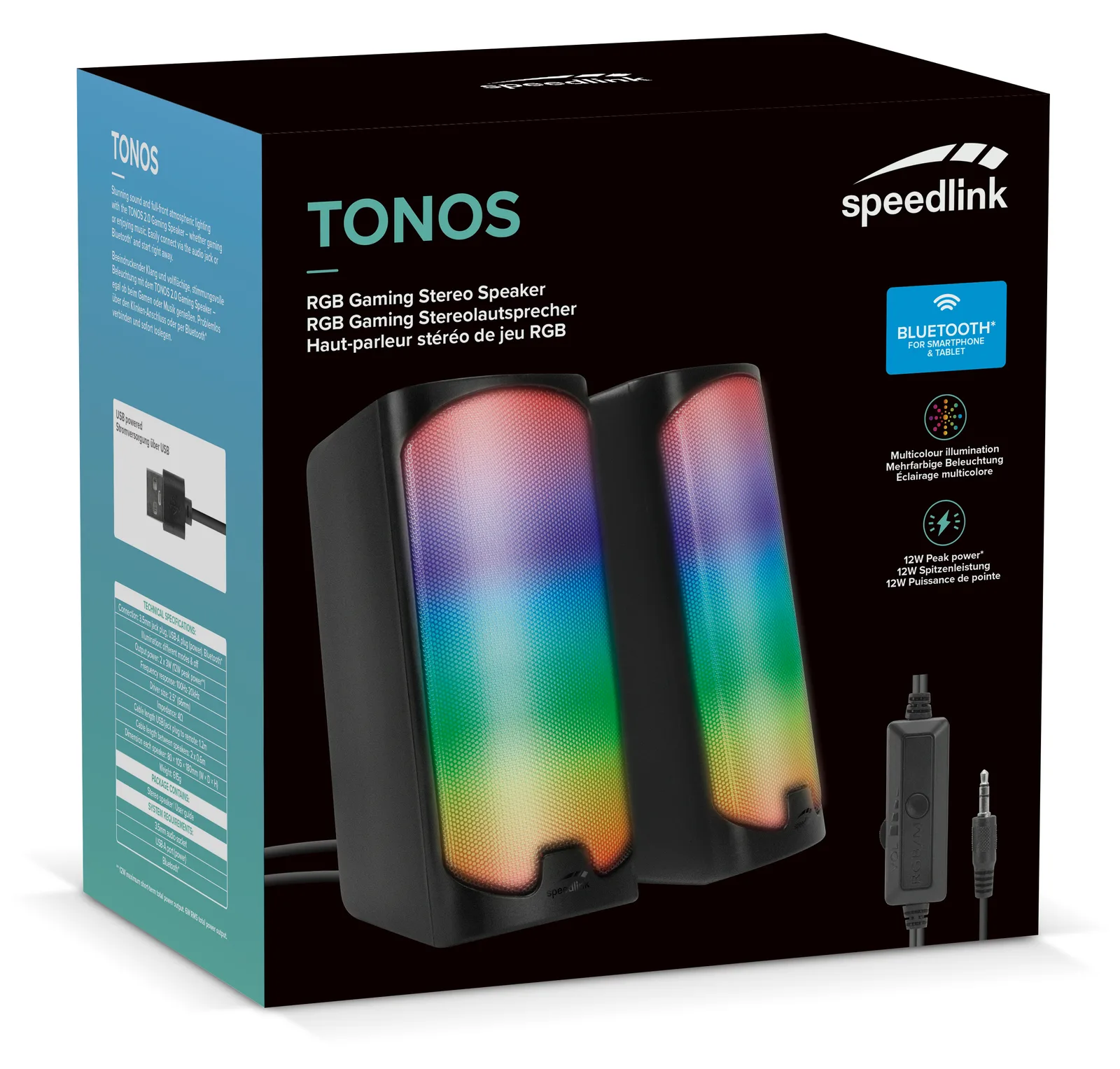 SPEEDLINK Lautsprecher TONOS RGB Stereo schwarz retail - Lautsprecher - 20 KHz, Ansicht 2