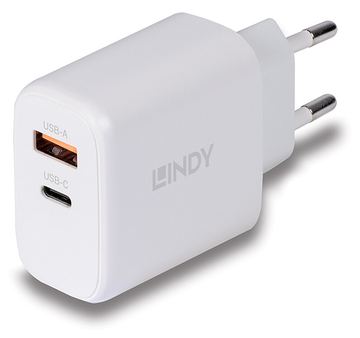 Lindy Netzteil - GaN - 65 Watt - 3 A - PD/PPS, PD 3.0 - 2 Ausgabeanschlussstellen (24 pin USB-C, USB) von LumaTech