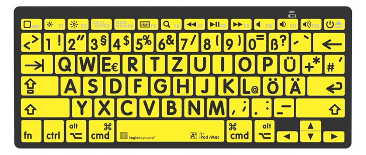 Logickeyboard LKB-LPBY-BTON-DE - Mini - Kabellos - Bluetooth - Schwarz - Gelb - TL: Deutsch, QWERTZ