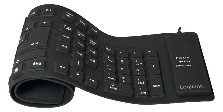 LogiLink Flexible Waterproof - Tastatur - PS/2, USB - Schwarz - TL: Deutsch, QWERTZ