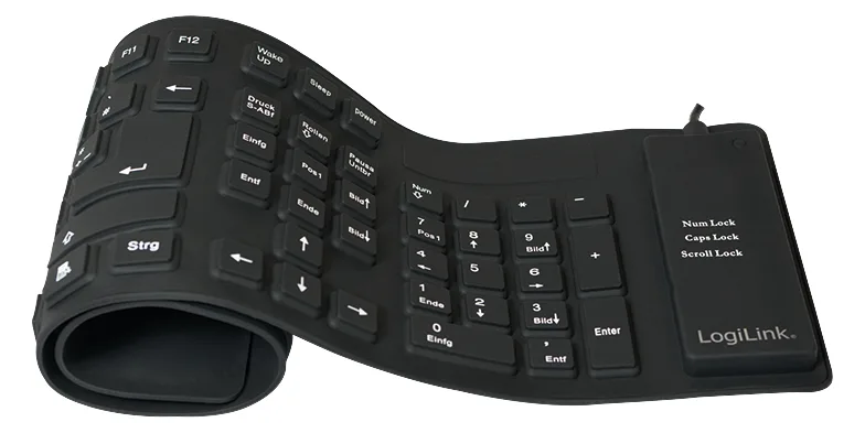 LogiLink Flexible Waterproof - Tastatur - PS/2, USB - Schwarz - TL: Deutsch, QWERTZ, Ansicht 2