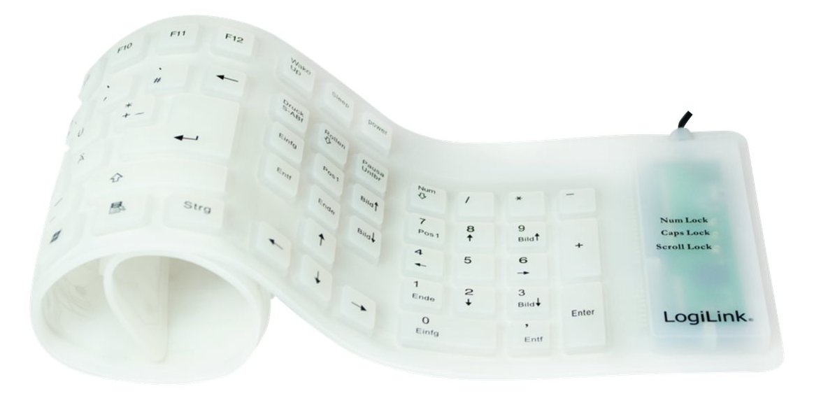 LogiLink Flexible Waterproof - Tastatur - PS/2, USB - Weiß - TL: Deutsch, QWERTZ