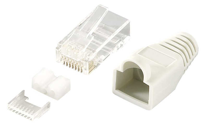 LogiLink Netzwerkanschluss - RJ-45 (M) - abgeschirmt - CAT 6 - ohne Haken - Hellgrau, RAL 7035 (Packung mit 100)