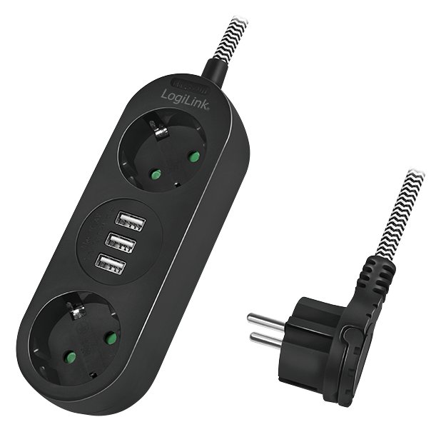 LogiLink Steckdosenleiste - Wechselstrom 250 V - 3680 Watt - Ausgangsanschlüsse: 2 (3 x USB Typ A, 2 x CEE 7/3)