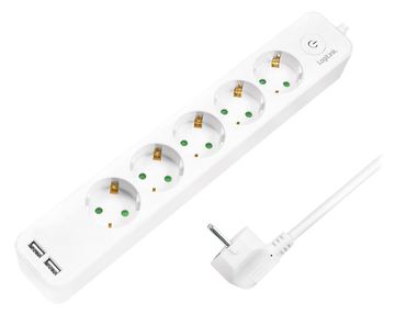 LogiLink Steckdosenleiste - Wechselstrom 250 V - 3680 Watt - Ausgangsanschlüsse: 5 (2 x USB, 5 x Stecker CEE 7/3) von LumaTech