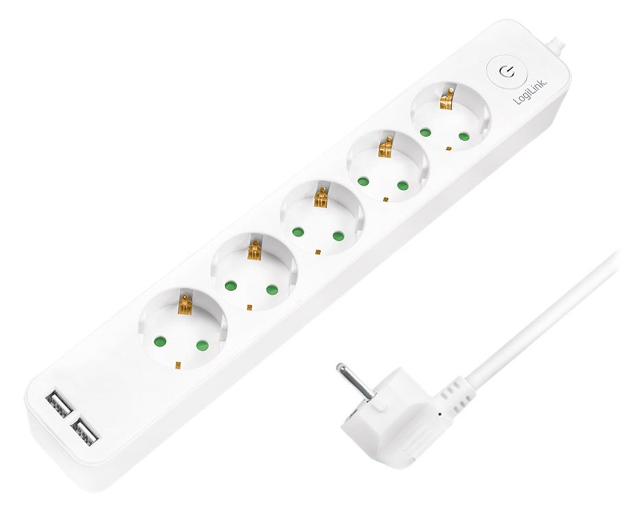 LogiLink Steckdosenleiste - Wechselstrom 250 V - 3680 Watt - Ausgangsanschlüsse: 5 (2 x USB, 5 x Stecker CEE 7/3)