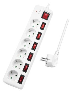 LogiLink Steckdosenleiste - Wechselstrom 250 V - 3680 Watt - Ausgangsanschlüsse: 6 (6 x Leistungs-CEE 7/3) - Weiß von LumaTech