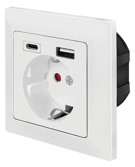 LogiLink Unterputz-Steckdose 1x CEE 7/3 USB-A USB-C