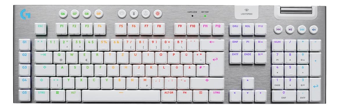 Logitech G G915 X - Tastatur - LIGHTSPEED - kabellos - Bluetooth - USB - GL Clicky - weiß - TL: Deutsch, QWERTZ
